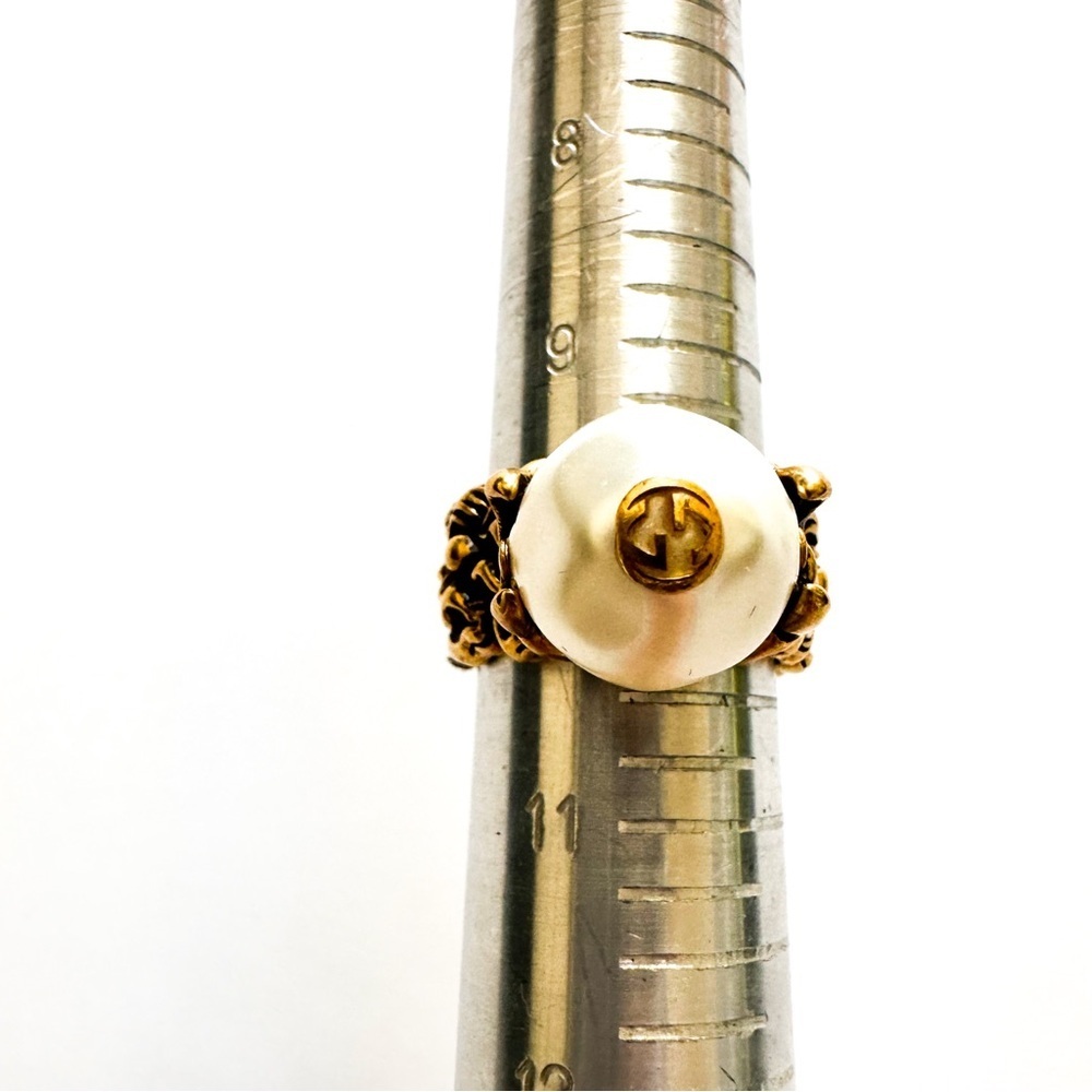 Gucci Large Decorative Interlocking GG Logo Peal Lion Mane Wide Band Ring 9.5